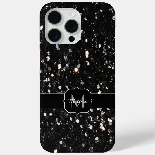 Zwart en wit glanzend glinsterende glitter Monogra Case-Mate iPhone Case (Achterkant)