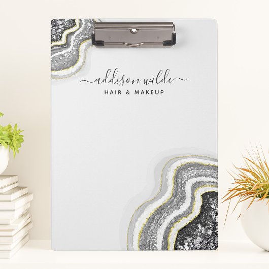 Zwart en wit glinsterende agaat geode luxe chic klembord