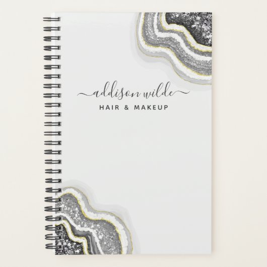 Zwart En Wit Glitter Agate Geode Luxe Zakelijk Planner (Voorkant)