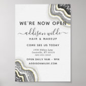 Zwart En Wit Glitter Agate Geode Luxe Zakelijk Poster (Voorkant)