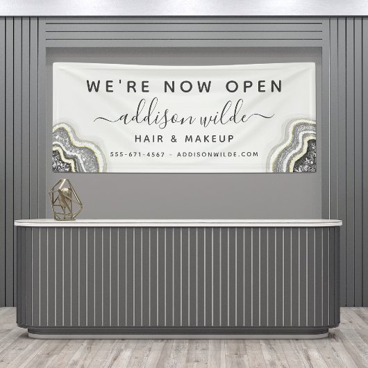 Zwart En Wit Glitter Agate Geode Luxe Zakelijk Spandoek