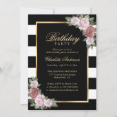 Zwart en Wit Goud Blush Bloemen 40e Verjaardag Kaart (Voorkant)