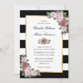 Zwart en wit goud Blush roze bloemen bruiloft Kaart (Voorkant)