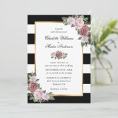 Zwart en wit goud Blush roze bloemen bruiloft Kaart (Staand voorkant)