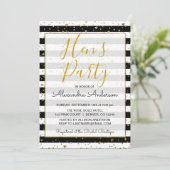 Zwart en wit goud folie harten Hen's Party Kaart (Staand voorkant)