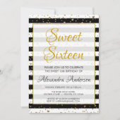 Zwart en wit goud folie harten Sweet 16 Verjaardag Kaart (Voorkant)