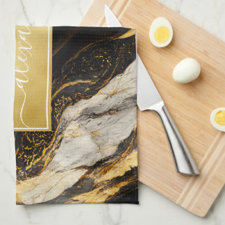 Zwart en wit goud marmer modern elegant theedoek