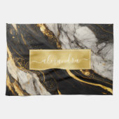 Zwart en wit goud marmer modern elegant theedoek (Horizontaal)