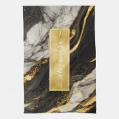 Zwart en wit goud marmer modern elegant theedoek (Verticaal)