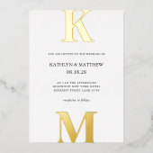 Zwart en Wit Goud Modern Vet Monogram Bruiloft Folie Uitnodiging (Voorkant)