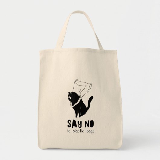 Zwart en Wit Grappig “Zeg Nee tegen Plastic” Tote Bag (Voorkant)