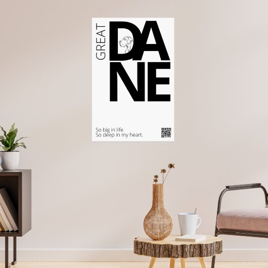 Zwart en Wit Great Dane Minimaal Poster (Woonkamer 3)