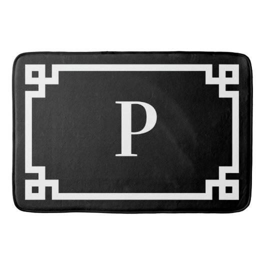 Zwart en wit Grieks Sleutel Frame Monogram Groot Badmat (Voorkant)