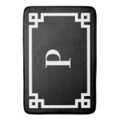 Zwart en wit Grieks Sleutel Frame Monogram Groot Badmat (Voorkant Verticaal)