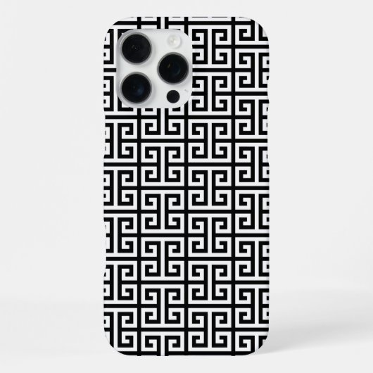 Zwart en Wit Griekse Sleutel iPhone Hoesje (Achterkant)