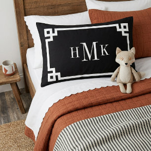 Zwart en wit Griekse sleutel monogram standaard Kussensloop