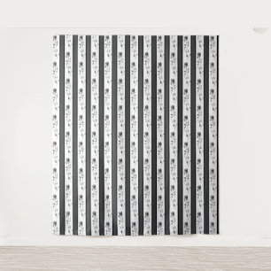 Zwart en wit grijs vintage gestreept met rozen wandkleed