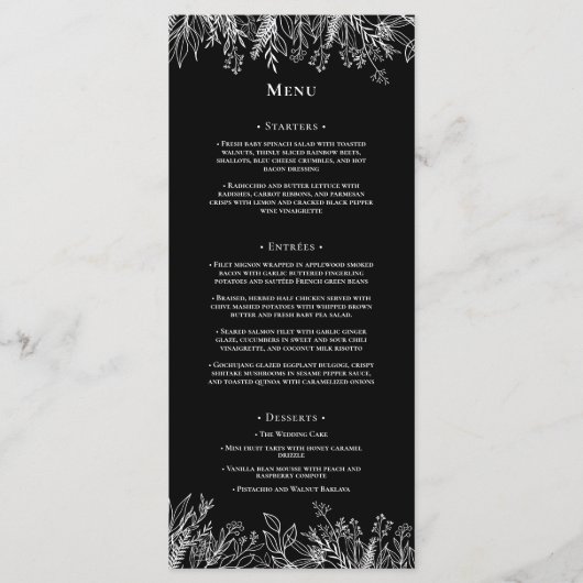 Zwart en Wit Groene Huwelijksflat Menu (Voorkant)
