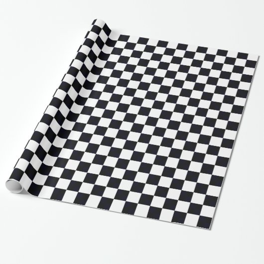 Zwart en wit groot schaakbordpatroon cadeaupapier (Uitgerold)