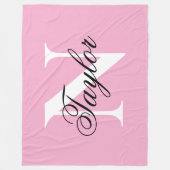 Zwart en Wit Grote Chic Monogram Roze Fleece Deken (Voorkant)