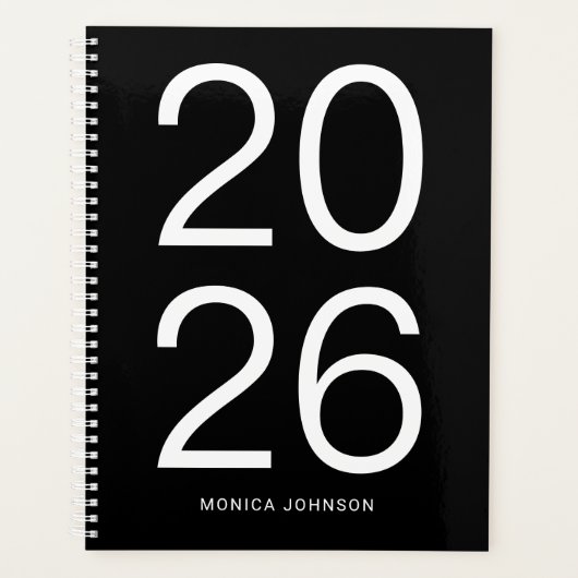 Zwart en Wit Grote Jaargetallen Planner (Voorkant)
