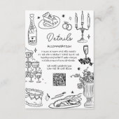 Zwart en wit handgetekend grillig huwelijk informatiekaartje (Voorkant)