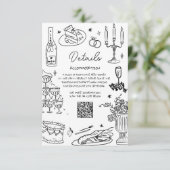 Zwart en wit handgetekend grillig huwelijk informatiekaartje (Staand voorkant)