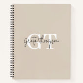 Zwart en wit handtekening naam monogram beige notitieboek (Voorkant)