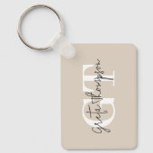 Zwart en Wit Handtekening Naam Monogram Beige Sleutelhanger (Voorkant)