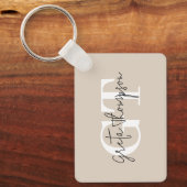 Zwart en Wit Handtekening Naam Monogram Beige Sleutelhanger (Voorkant)