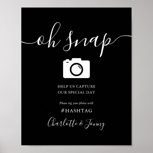 Zwart en wit handtekening Oh Snap bord Poster (Voorkant)