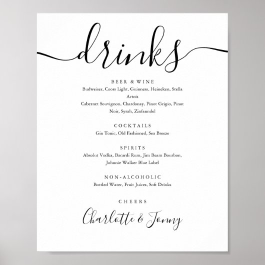 Zwart en wit handtekening script drankkaart menu b poster (Voorkant)