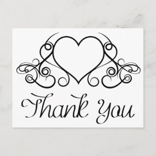  zwart en wit hart Dank u - Weddenschap Briefkaart