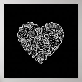Zwart en wit hart in stukken poster