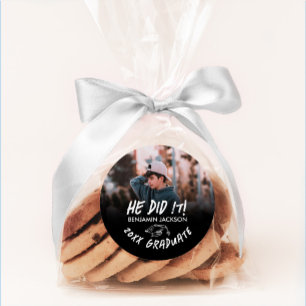 Zwart en Wit Hij Heeft Het Gedaan Afstuderen Ronde Sticker