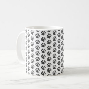 Zwart en wit hondenpootafdruk Linocut Koffiemok