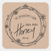 Zwart en wit honingetiket met rode kruis vierkante sticker (Voorkant)