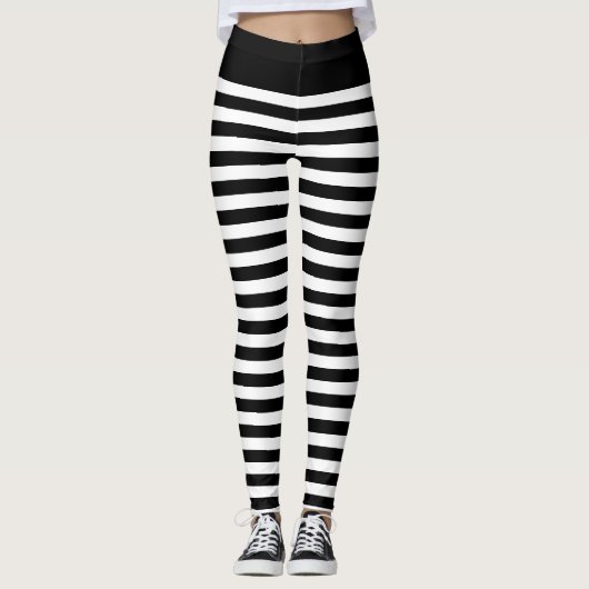Zwart en wit horizontale streep Gotische zebra Leggings (Voorkant)