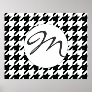 Zwart en wit Houdstooth patroon Poster