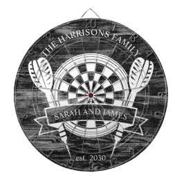 Zwart en wit hout Familie Custom Name Wedding Dartbord