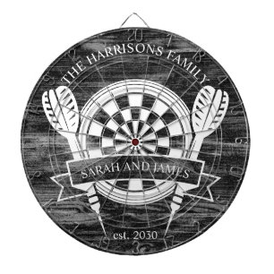 Zwart en wit hout Familie Custom Name Wedding Dartbord
