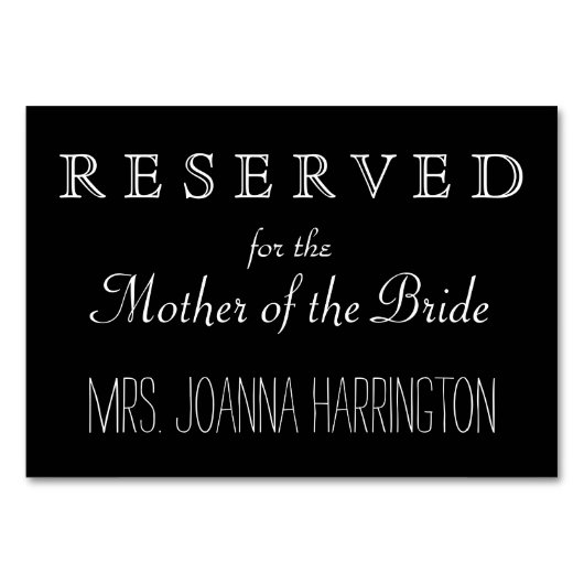 Zwart en wit huwelijk Gereserveerd teken Kaart (Voorkant)