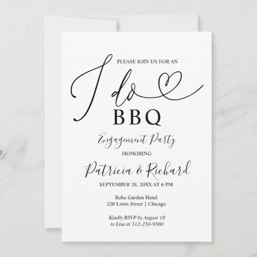 Zwart en wit I DO BBQ Verloving Feest Aankondiging (Voorkant)