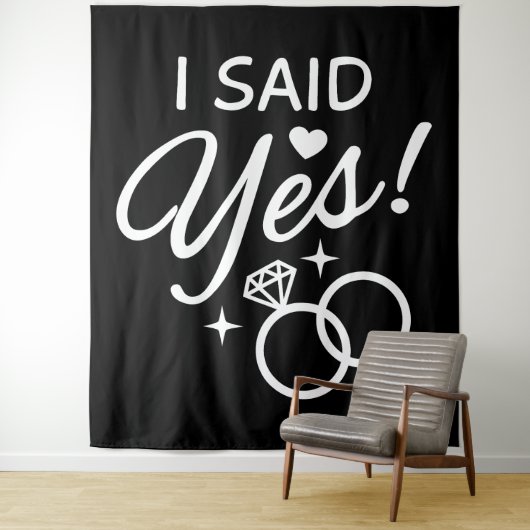 Zwart en Wit Ik Heb Ja Gezegd Verloving Feest Wandkleed (In situ)