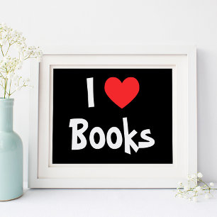 Zwart en Wit Ik hou van Boeken Rode Hart Poster