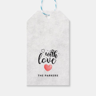 Zwart en wit informeel script en hart met liefde cadeaulabel