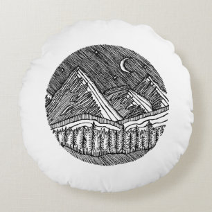 Zwart en wit inkt getekend rond Alpenlandschap Kussen