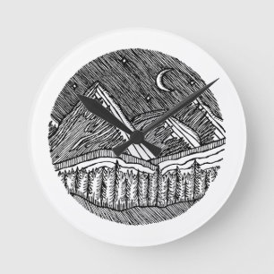 Zwart en wit inkt getekend rond Alpenlandschap Ronde Klok