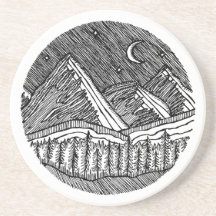 Zwart en wit inkt getekend rond Alpenlandschap