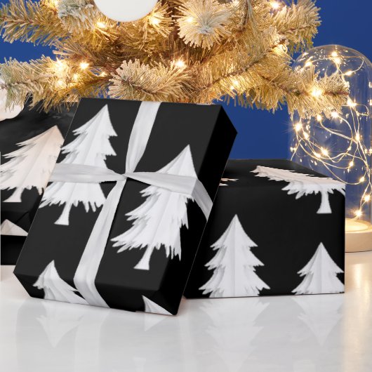 Zwart en Wit Inpakpapier Kerstbomen (Feestdagen)